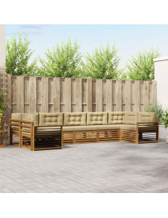 Set divani 7 pcs Naturale e Beige Legno di Acacia Massello