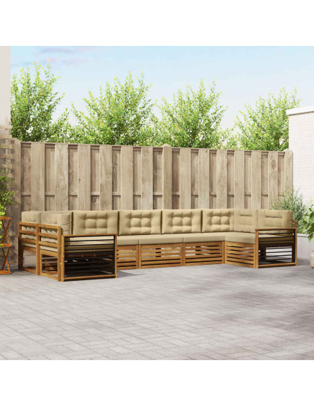 Set divani 7 pcs Naturale e Beige Legno di Acacia Massello