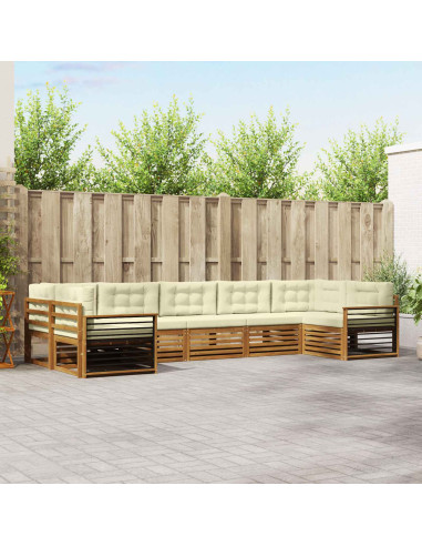 Set divani 7 pcs Naturale e Crema Legno di Acacia Massello