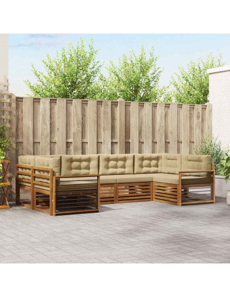 Set divani 6 pcs Naturale e Beige Legno di Acacia Massello
