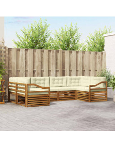 Set divani 6 pcs Naturale e Crema Legno di Acacia Massello