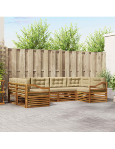 Set divani 6 pcs Naturale e Beige Legno di Acacia Massello