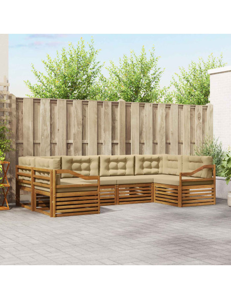 Set divani 6 pcs Naturale e Beige Legno di Acacia Massello