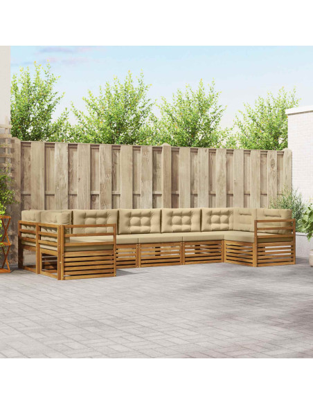 Set divani 7 pcs Naturale e Beige Legno di Acacia Massello