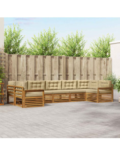 Set divani 7 pcs Naturale e Beige Legno di Acacia Massello