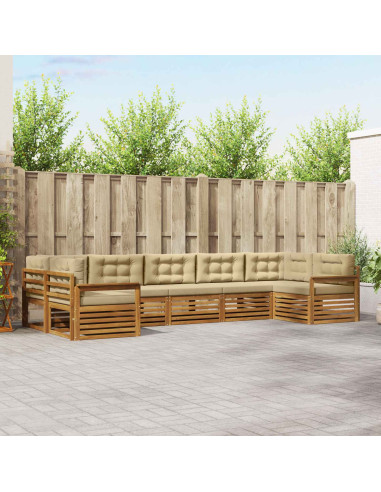 Set divani 7 pcs Naturale e Beige Legno di Acacia Massello