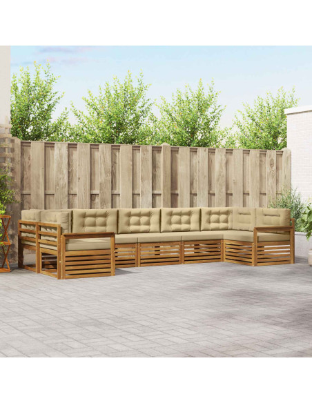 Set divani 7 pcs Naturale e Beige Legno di Acacia Massello