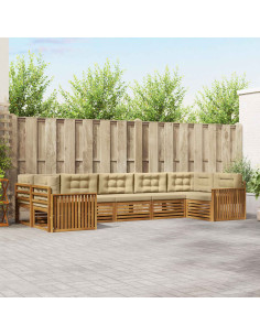 Set divani 7 pcs Naturale e Beige Legno di Acacia Massello