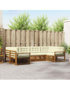 Set divani 6 pcs Naturale e Crema Legno di Acacia Massello