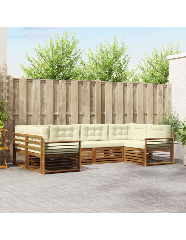 Set divani 6 pcs Naturale e Crema Legno di Acacia Massello