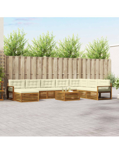 Set divani 9 pcs Naturale e Crema Legno di Acacia Massello