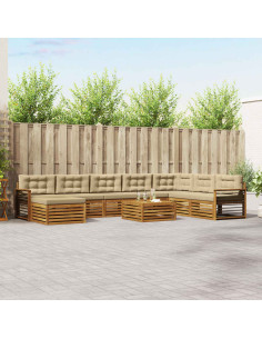 Set divani 9 pcs Naturale e Beige Legno di Acacia Massello
