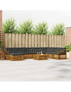 Set divani 9 pcs Naturale e Antracite Legno di Acacia Massello