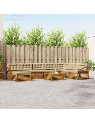 Set divani 9 pcs Naturale e Beige Legno di Acacia Massello
