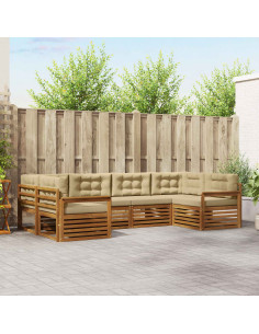 Set divani 6 pcs Naturale e Beige Legno di Acacia Massello