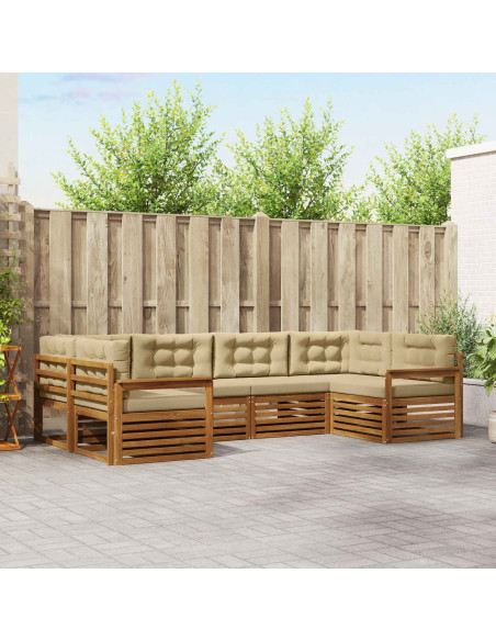 Set divani 6 pcs Naturale e Beige Legno di Acacia Massello