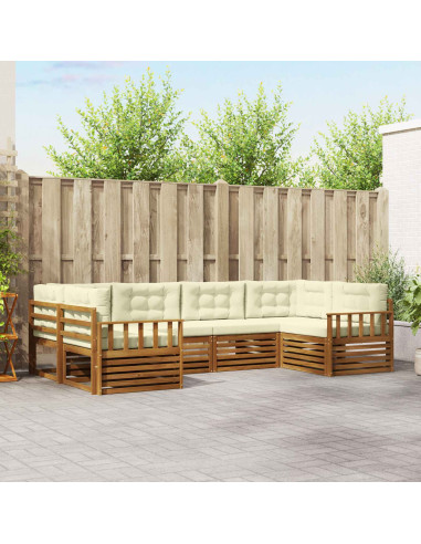 Set divani 6 pcs Naturale e Crema Legno di Acacia Massello