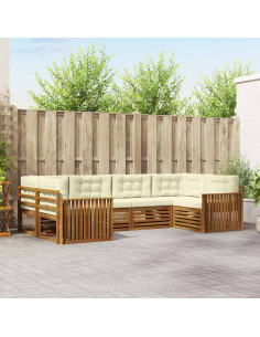 Set divani 6 pcs Naturale e Crema Legno di Acacia Massello