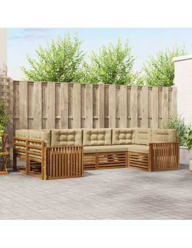 Set divani 6 pcs Naturale e Beige Legno di Acacia Massello
