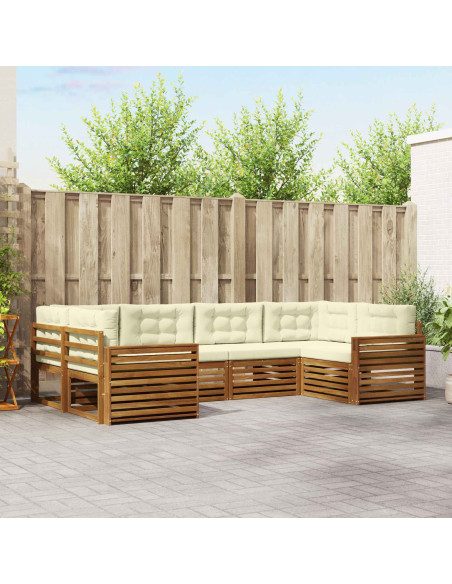 Set divani 6 pcs Naturale e Crema Legno di Acacia Massello