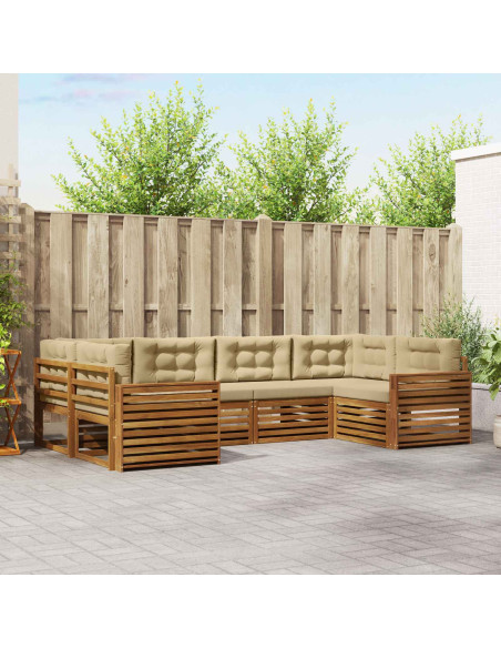 Set divani 6 pcs Naturale e Beige Legno di Acacia Massello