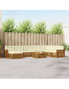 Set divani 9 pcs Naturale e Crema Legno di Acacia Massello