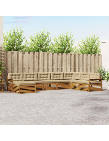 Set divani 8 pcs Naturale e Beige Legno di Acacia Massello