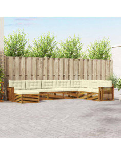 Set divani 8 pcs Naturale e Crema Legno di Acacia Massello