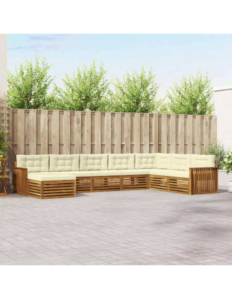 Set divani 8 pcs Naturale e Crema Legno di Acacia Massello