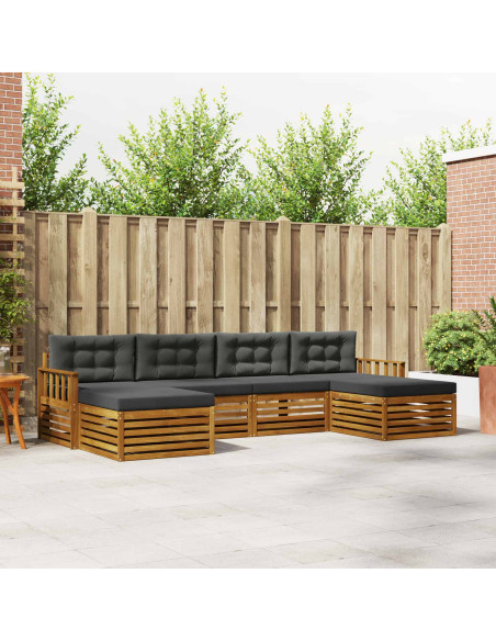 Set divani 6 pcs Naturale e Antracite Legno di Acacia Massello