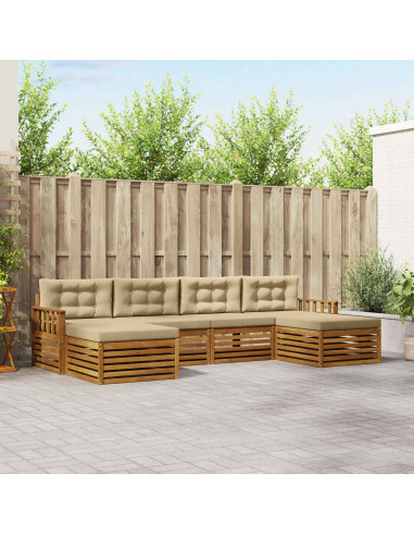 Set divani 6 pcs Naturale e Beige Legno di Acacia Massello
