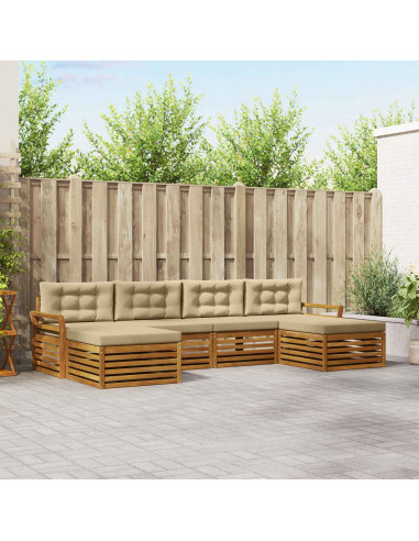 Set divani 6 pcs Naturale e Beige Legno di Acacia Massello
