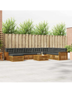 Set divani 9 pcs Naturale e Antracite Legno di Acacia Massello