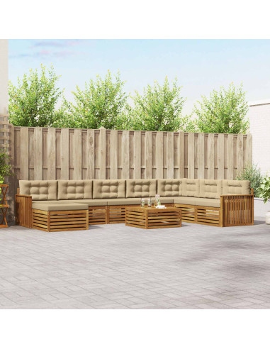 Set divani 9 pcs Naturale e Beige Legno di Acacia Massello