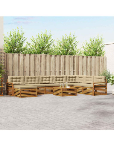 Set divani 9 pcs Naturale e Beige Legno di Acacia Massello