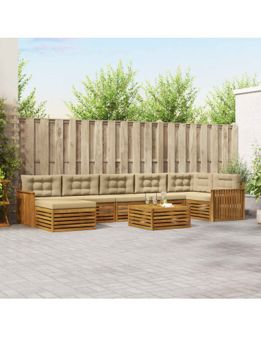 Set divani 8 pcs Naturale e Beige Legno di Acacia Massello