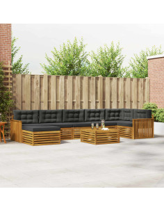 Set divani 8 pcs Naturale e Antracite Legno di Acacia Massello