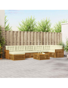 Set divani 8 pcs Naturale e Crema Legno di Acacia Massello