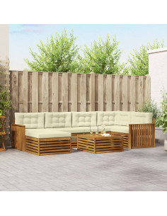 Set di divani con cuscino 7 pcs Naturale e Crema