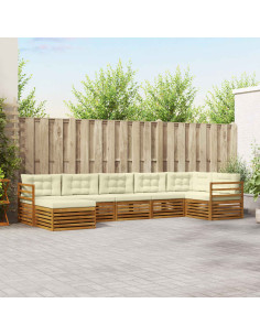 Set divani 7 pcs Naturale e Crema Legno di Acacia Massello