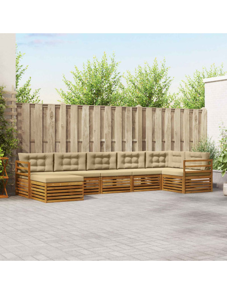 Set divani 7 pcs Naturale e Beige Legno di Acacia Massello