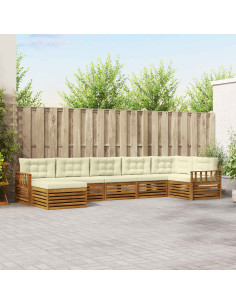 Set divani 7 pcs Naturale e Crema Legno di Acacia Massello