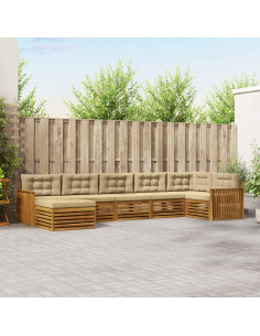 Set divani 7 pcs Naturale e Beige Legno di Acacia Massello