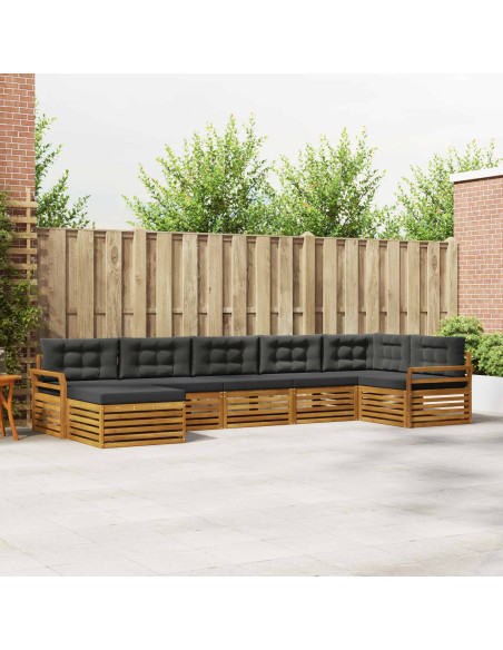 Set divani 7 pcs Naturale e Antracite Legno di Acacia Massello