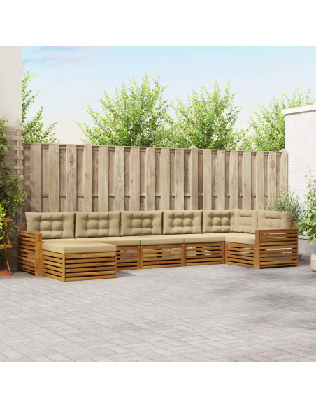 Set divani 7 pcs Naturale e Beige Legno di Acacia Massello