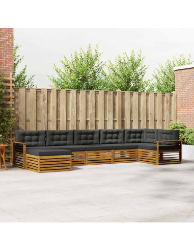 Set divani 7 pcs Naturale e Antracite Legno di Acacia Massello