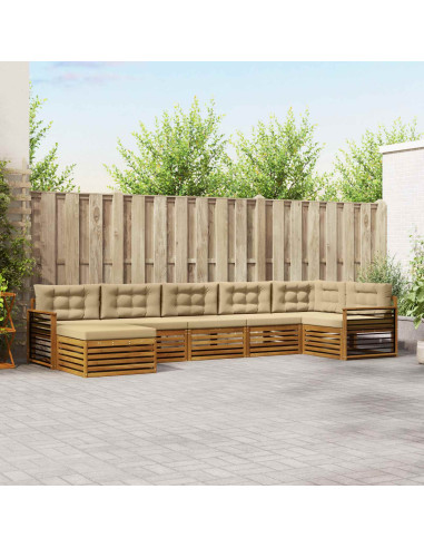 Set divani 7 pcs Naturale e Beige Legno di Acacia Massello
