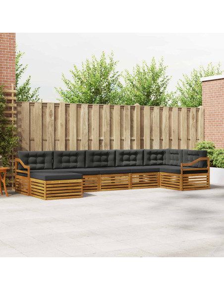 Set divani 7 pcs Naturale e Antracite Legno di Acacia Massello