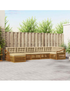 Set divani 7 pcs Naturale e Beige Legno di Acacia Massello