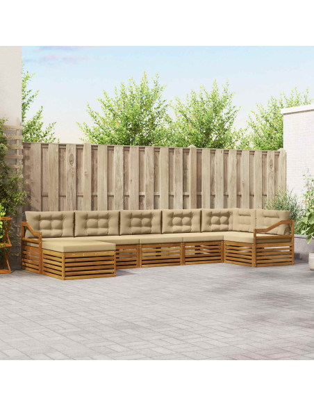 Set divani 7 pcs Naturale e Beige Legno di Acacia Massello
